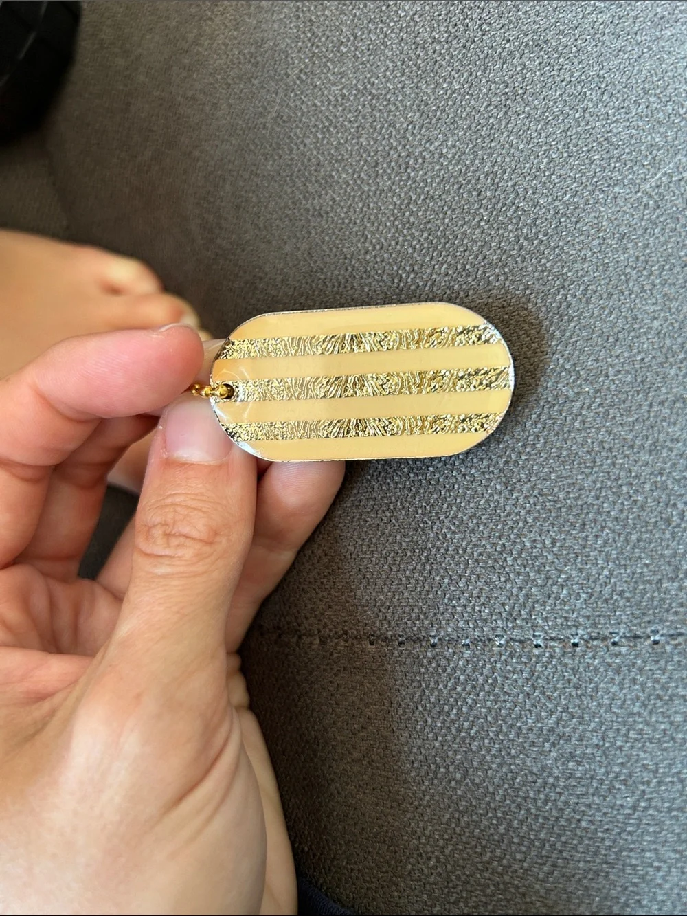 CHANEL Enamel and Gold Leaf Stripe Dog Tag